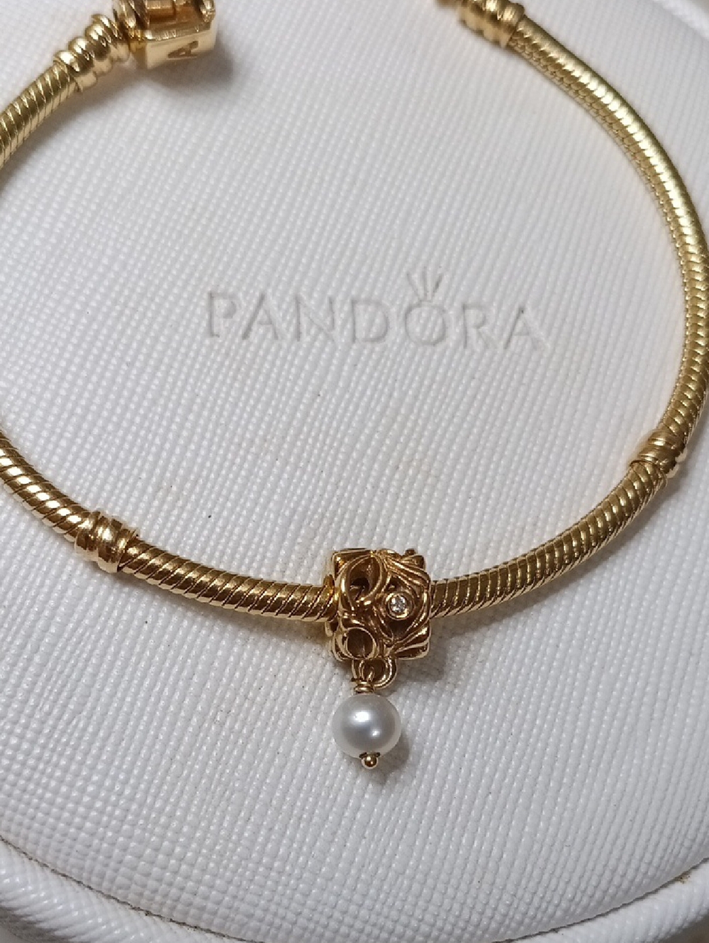 Pandora 14k Solid Gold,Diamond&Cultured Pearl Hidden Diamond Charm/Pendant